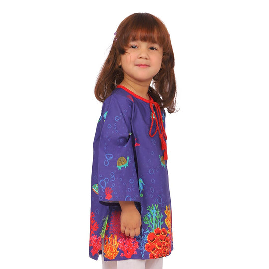 Girls Digital Print Kurti Sea World - Purple