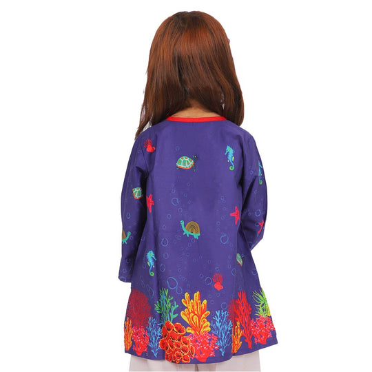 Girls Digital Print Kurti Sea World - Purple