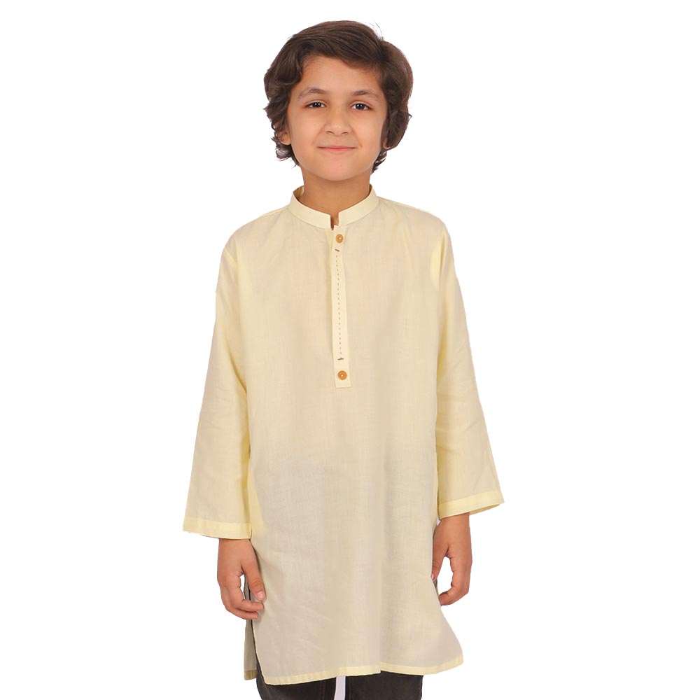 Boys Basic Kurta - Lime Yellow