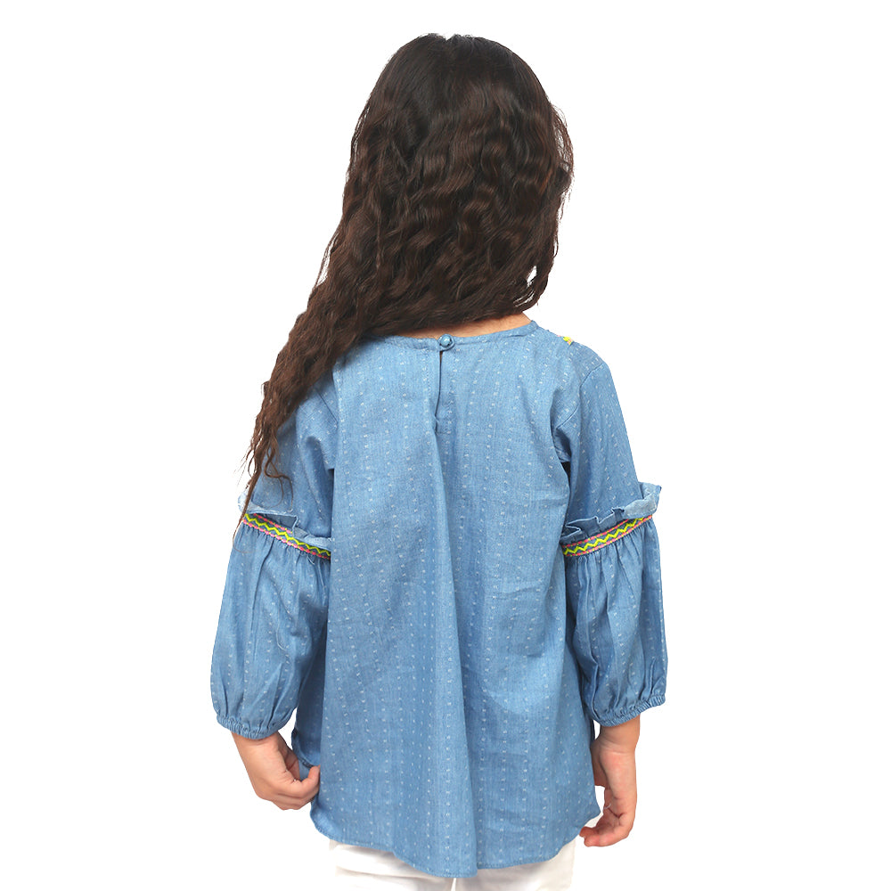 Girls Embroidered Top Chevron Lace - Blue