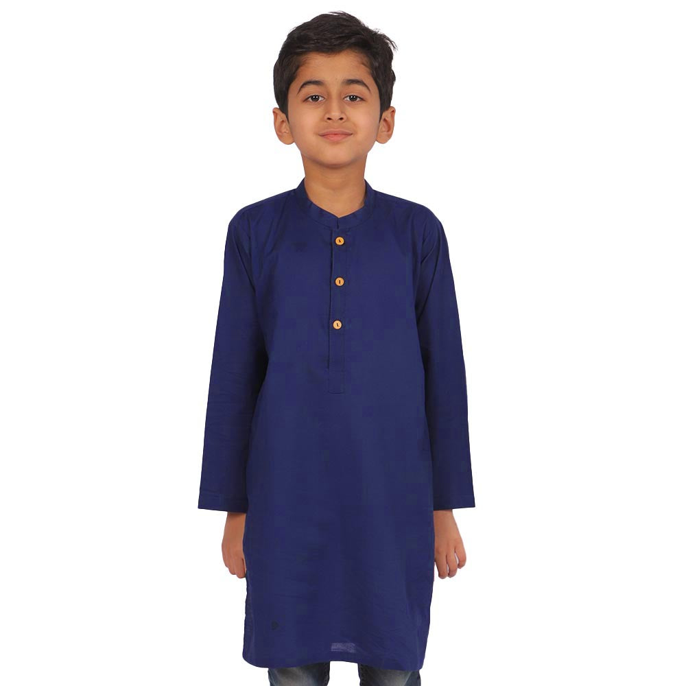 Boys Basic Kurta Jacquard - Navy