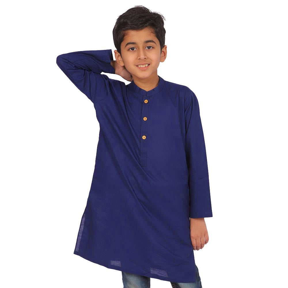 Boys Basic Kurta Jacquard - Navy