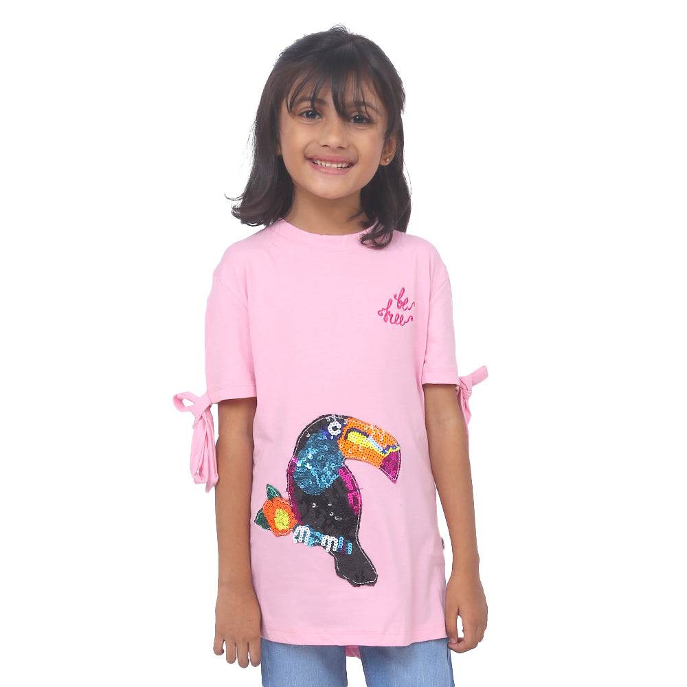 Girls T-Shirt H/S Applique - Pink A Boo