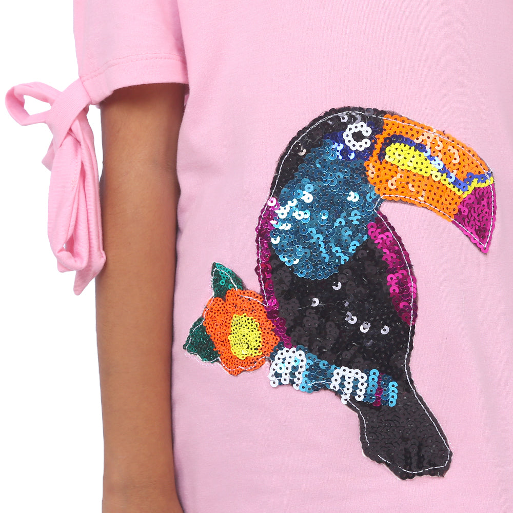 Girls T-Shirt H/S Applique - Pink A Boo