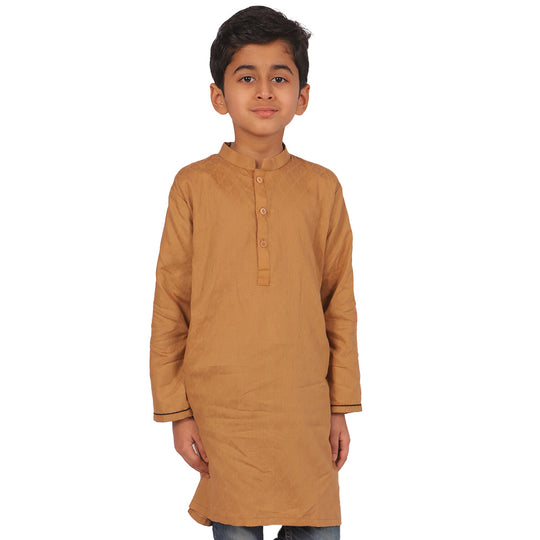 Boys Jacquard Kurta Sand - Brown