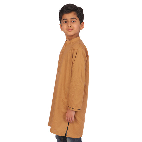 Boys Jacquard Kurta Sand - Brown