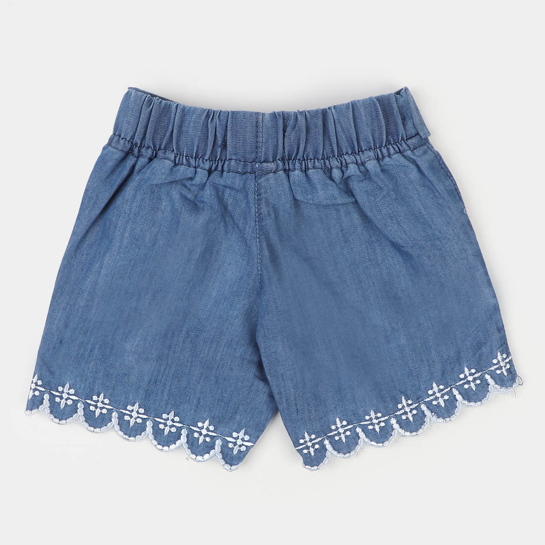 Infant Girls Denim Short White Flowers - Mid Blue