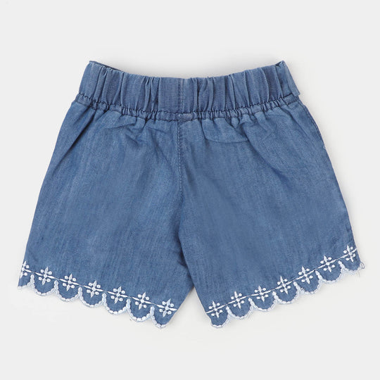 Infant Girls Denim Short White Flowers - Mid Blue