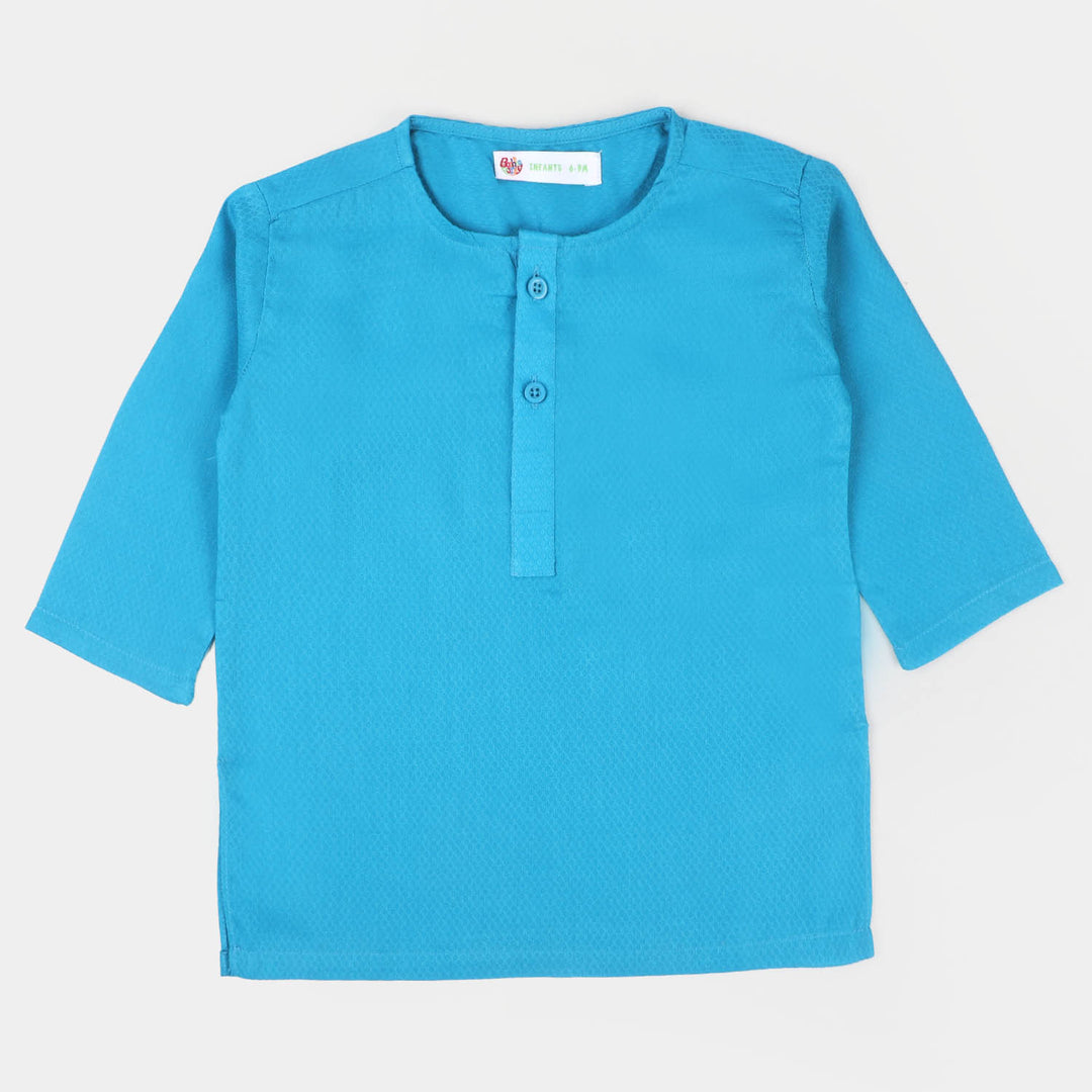 Infant Boys Cotton Basic Kurta - Turquoise