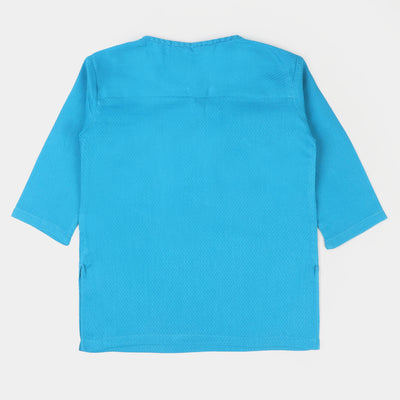 Infant Boys Cotton Basic Kurta - Turquoise