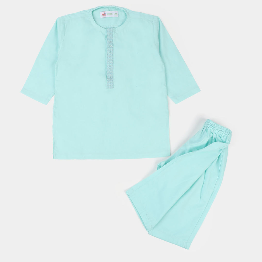 Infant Boys Cotton EMB Kurta Pajama Suit - Mint Green