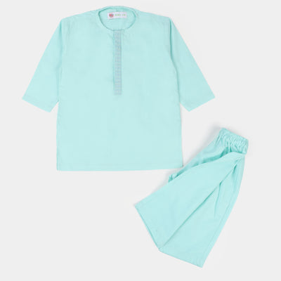 Infant Boys Cotton EMB Kurta Pajama Suit - Mint Green