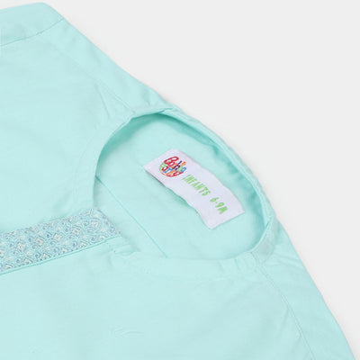 Infant Boys Cotton EMB Kurta Pajama Suit - Mint Green