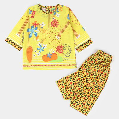 Infant Girls Digital Print Suit 2 Pcs Cheeta - Yellow