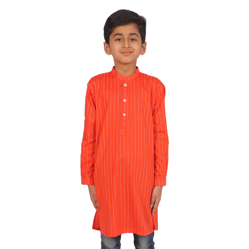 Boys Printed Kurta Chalk Stripe - C-Tomato