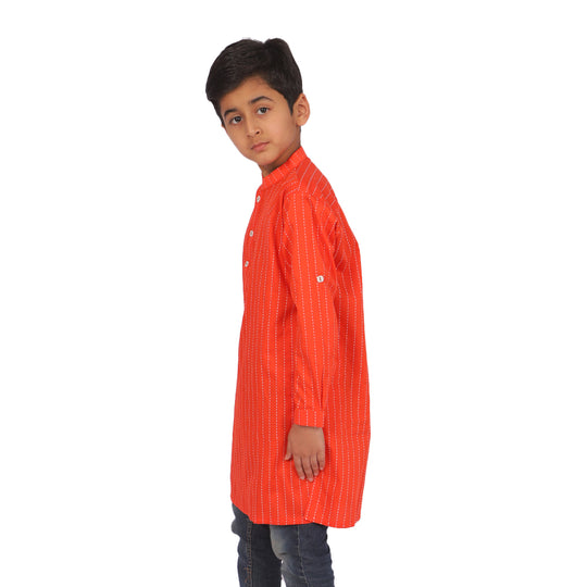 Boys Printed Kurta Chalk Stripe - C-Tomato