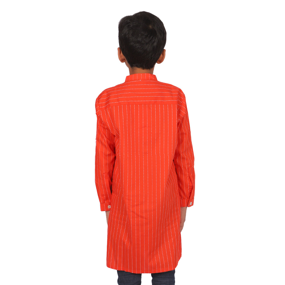 Boys Printed Kurta Chalk Stripe - C-Tomato