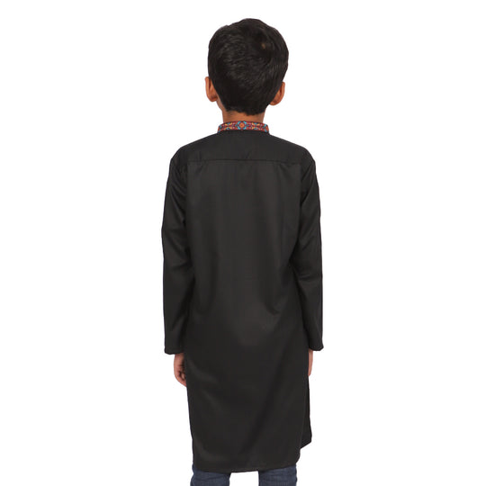 Boys Embroidered Kurta Black Elegant - Black