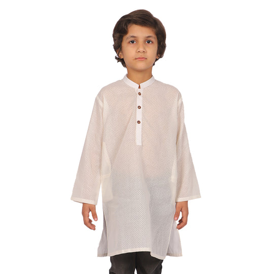 Boys Basic Kurta Burn Out - White