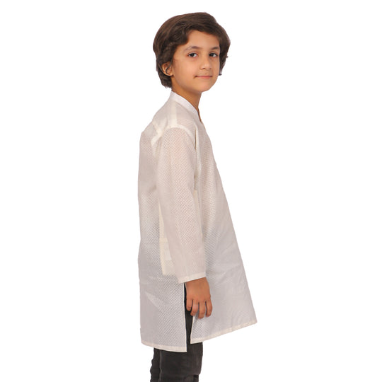 Boys Basic Kurta Burn Out - White