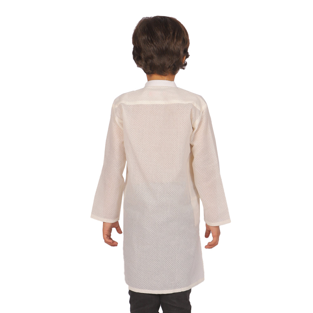 Boys Basic Kurta Burn Out - White