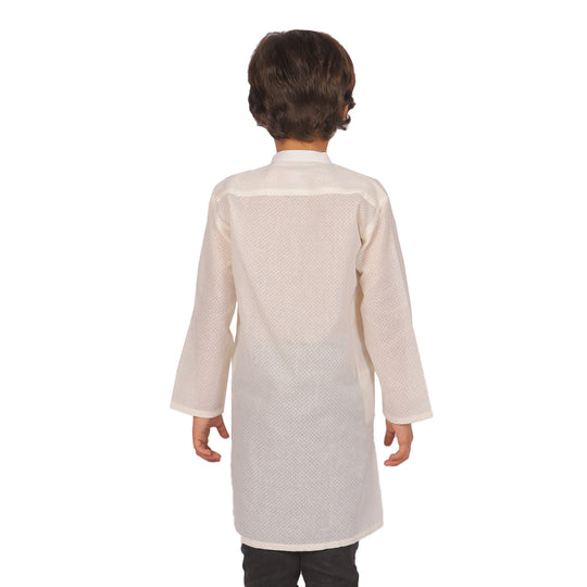 Boys Basic Kurta Burn Out - White