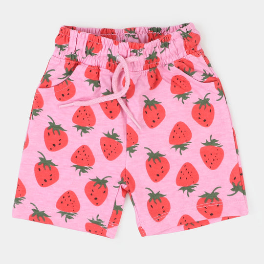 Infant Girls Knitted Terry Short Strawberry - Pink