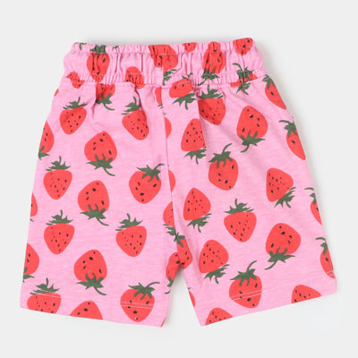 Infant Girls Knitted Terry Short Strawberry - Pink