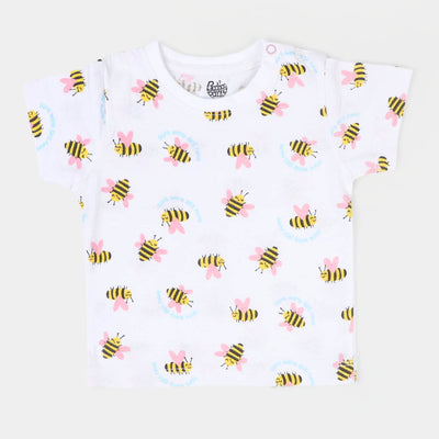Infant Girls Cotton T-Shirt Bee - White