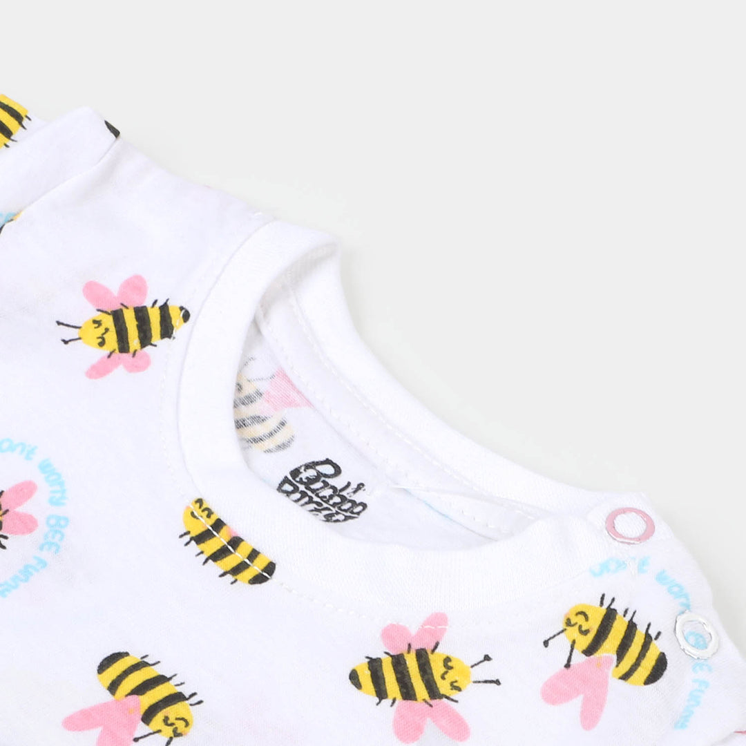 Infant Girls Cotton T-Shirt Bee - White