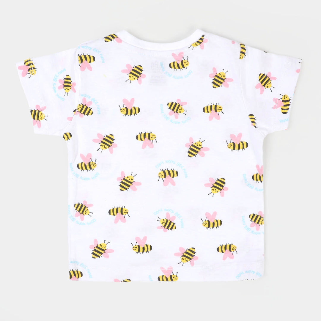 Infant Girls Cotton T-Shirt Bee - White