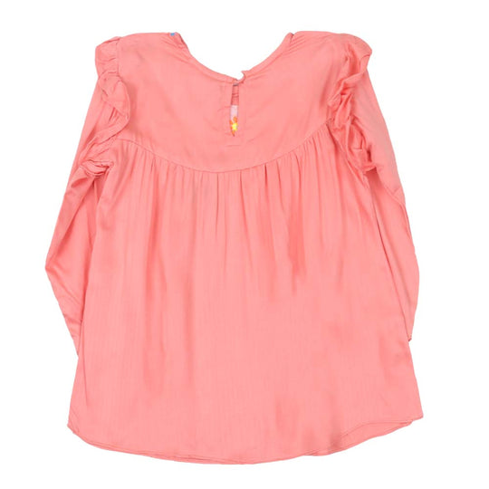 Girls Embroidered Top Pom Pom Flower - Peach
