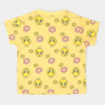 Infant Girls Cotton T-Shirt Character- Yellow