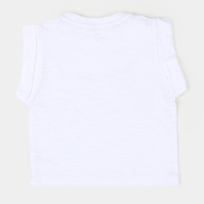 Infant Girls Cotton T-Shirt Cat - White