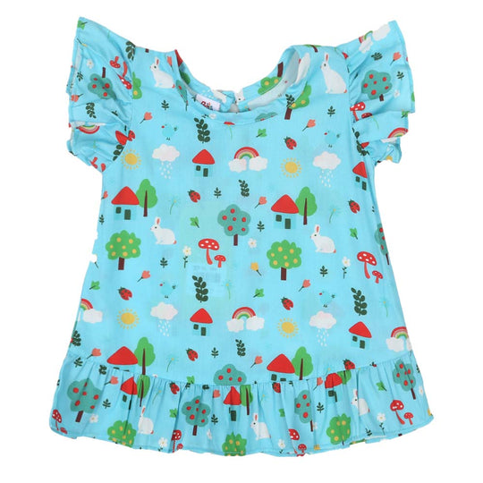 Girls Digital Print Casual Top Trees - Blue