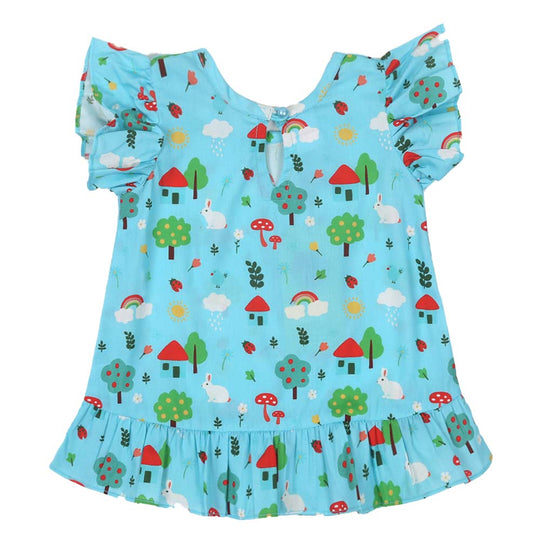 Girls Digital Print Casual Top Trees - Blue