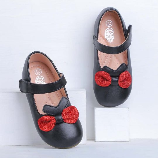 Fancy Glitter Bow Pump For Girls - Black