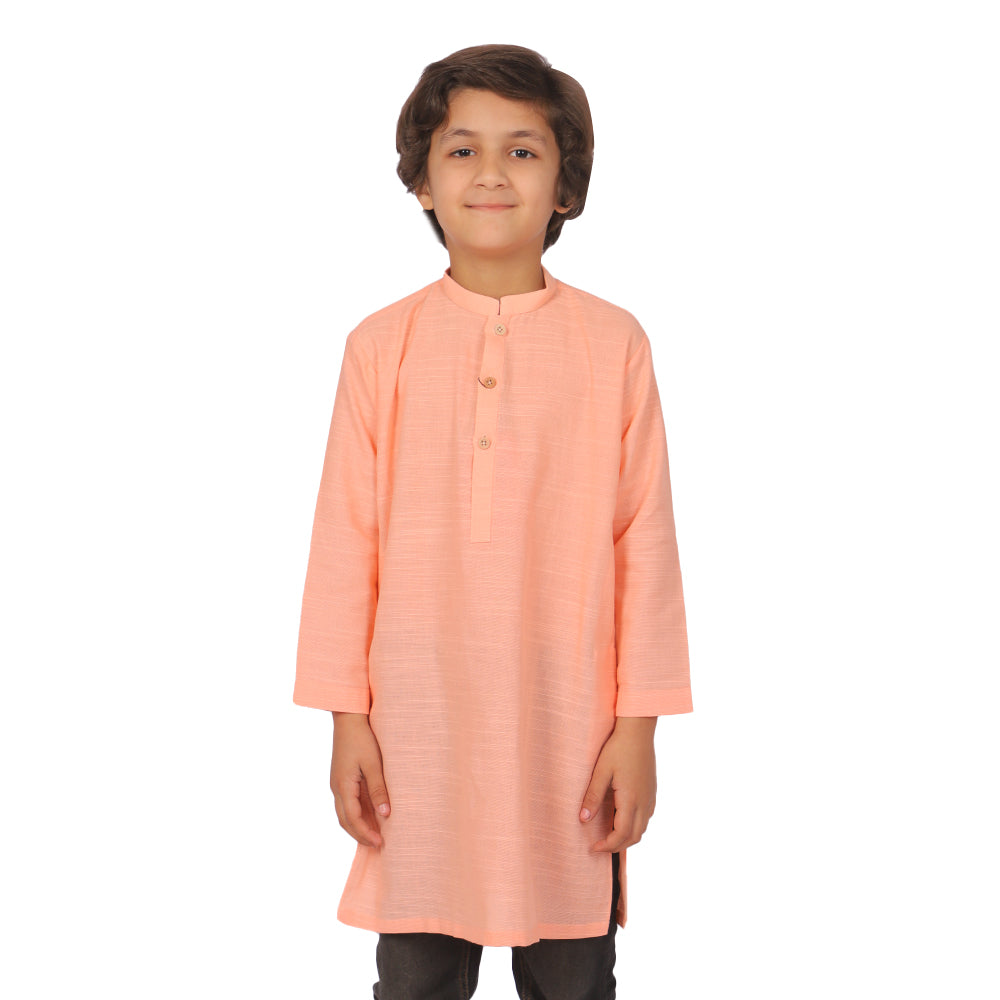 Slub Kurta For Boys - Salmon