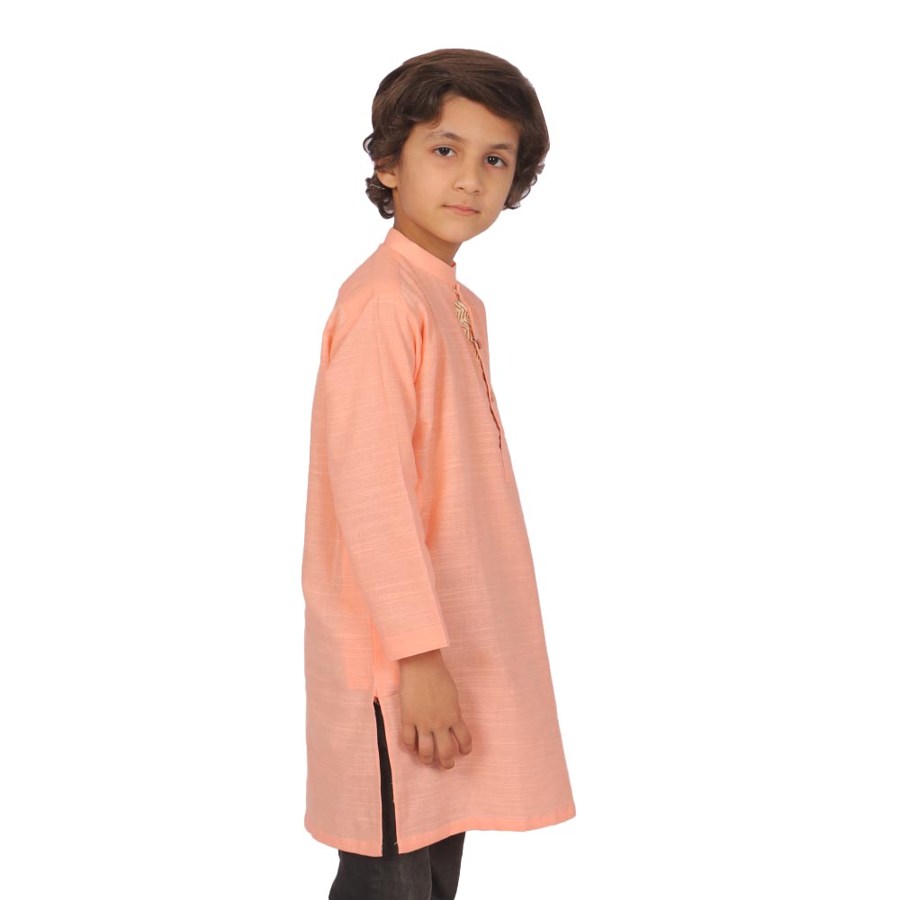 Slub Kurta For Boys - Salmon