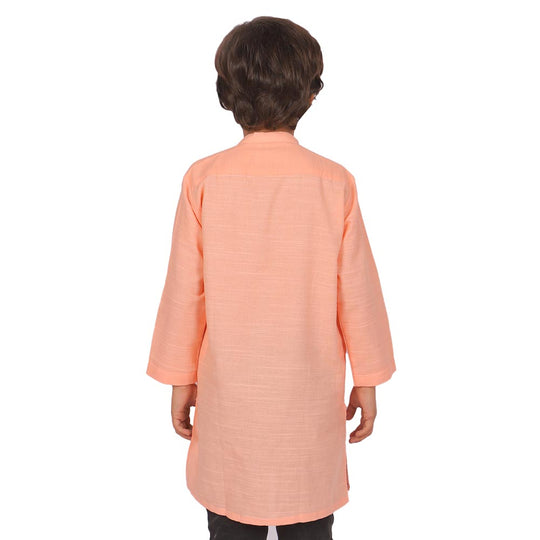 Slub Kurta For Boys - Salmon