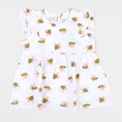 Infant Girls Knitted Frocks Bee - White