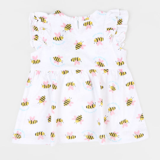 Infant Girls Knitted Frocks Bee - White