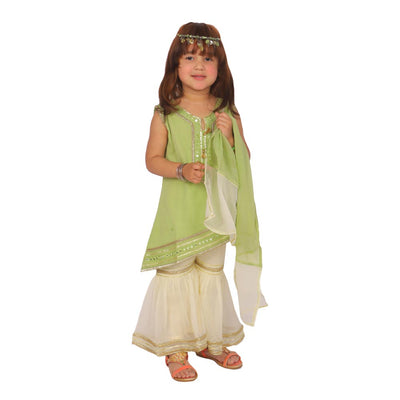 Fancy Eastern Mirror 3 PCs Suit For Girls - Green/Off White