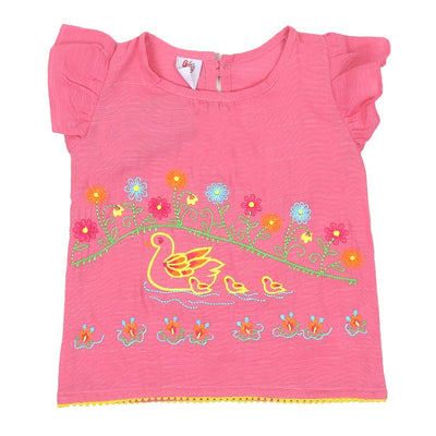 Infant Girls Embroidered Kurti Duckling - Pink