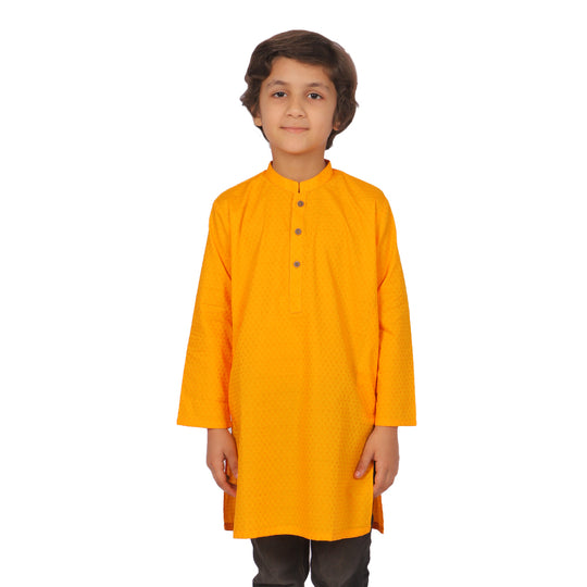 Boys Basic Kurta Jacquard - Yellow