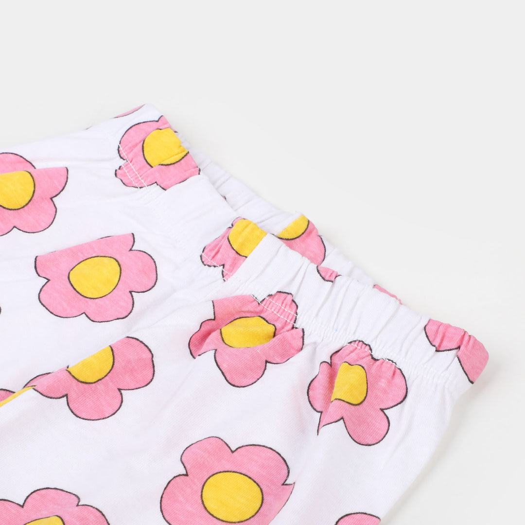 Girls Tights Pink Flowers - White