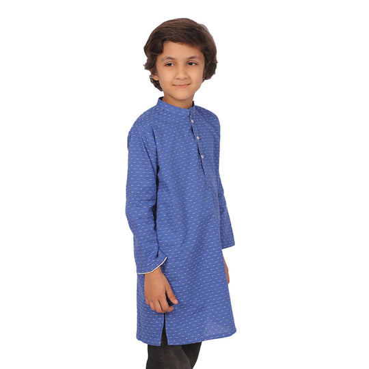 Boys Kurta White Dots - Blue