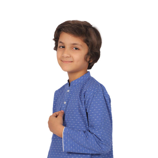 Boys Kurta White Dots - Blue