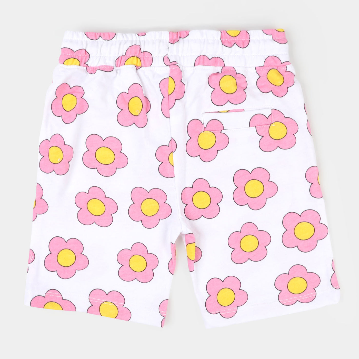 Girls Cotton Short Pink Flower - White