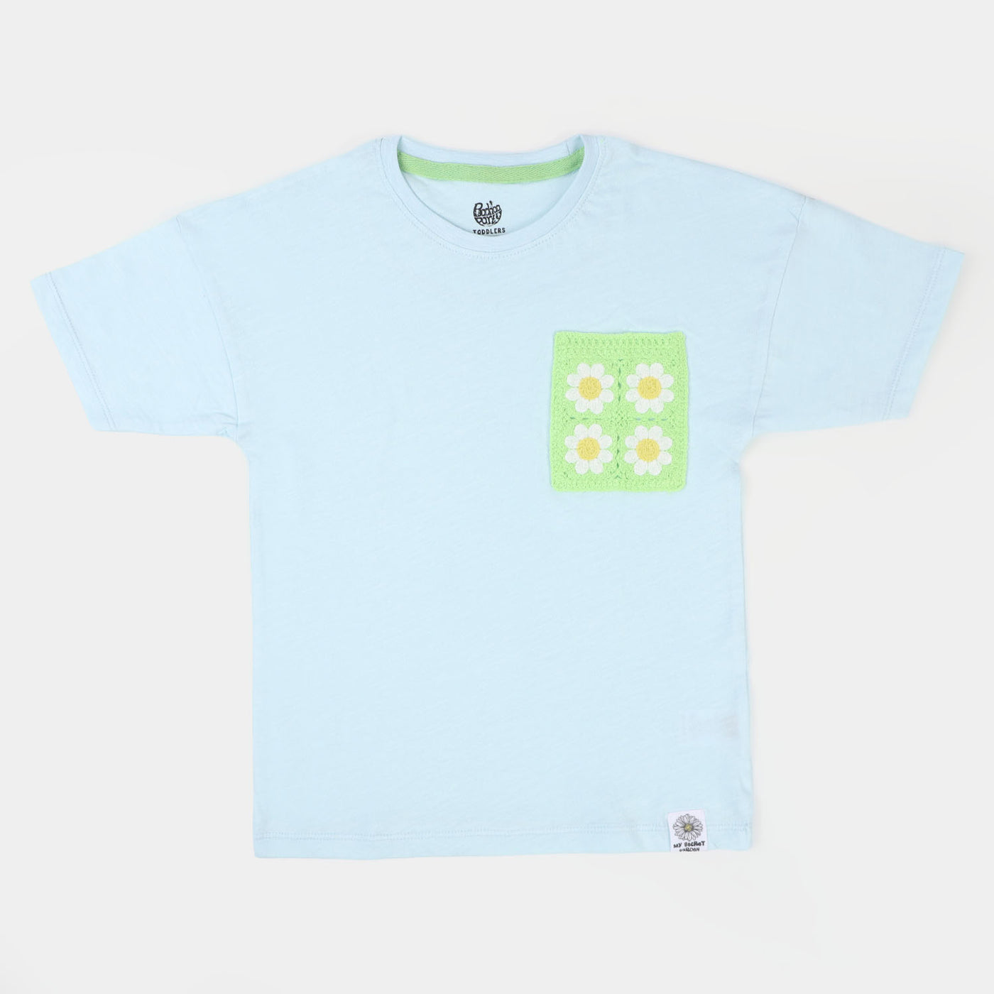 Girls Cotton T-Shirt Flower - Sky Blue